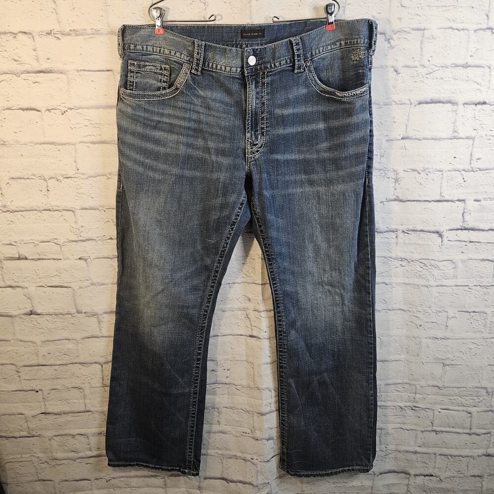 Silver Jeans Co Mens Zac Relaxed Fit Straight Leg Medium Wash Denim Size 42x34